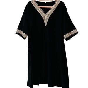 NWOT New Black Gauze Lightweight Summer Dress with Cream Crochet Trim XXL